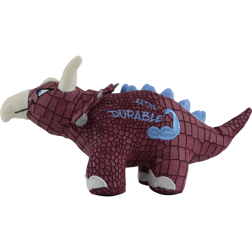 

Wholesale Squeaky Chew Triceratops Pet Dog Toys, Red wine, gray, orange