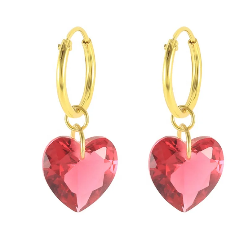 

HYH silver heart drop cz pendant huggie earrings, Optional