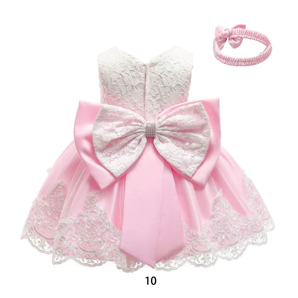 

Kids Gown Infant Clothing Birthday Pageant Party Embroidery Formal Lace Baby Dress Flower Girl Dress With Big Bow