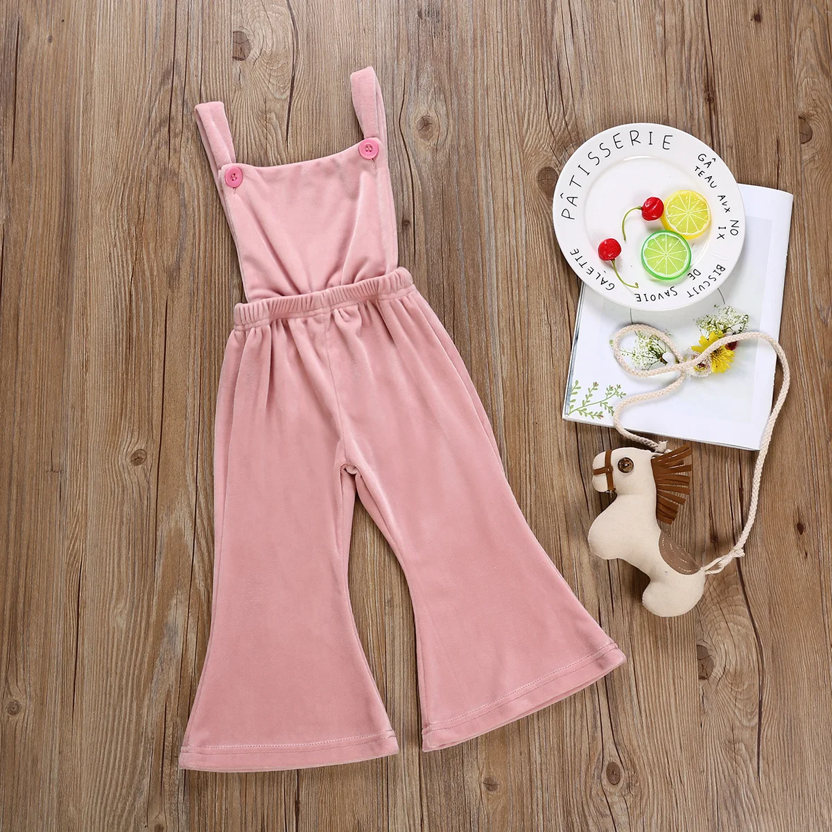 

2022 New fashion Summer Infant Toddler Kids Suspender Overall Flared Denim Trousers Jumpsuit Bell Elastic Pink Pants for Baby