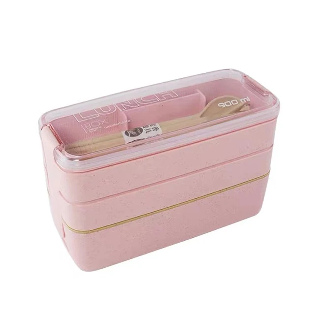 

Environmental Protection Material Wheat And Straw Leak Proof 3 Layer Kids Take Away Food Packaging Lunch Box