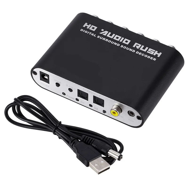 

Digital to Analog 5.1 channel Stereo AC3 Audio Converter Optical SPDIF Coaxial AUX 3.5mm to 6 RCA Sound Decoder Amplifier