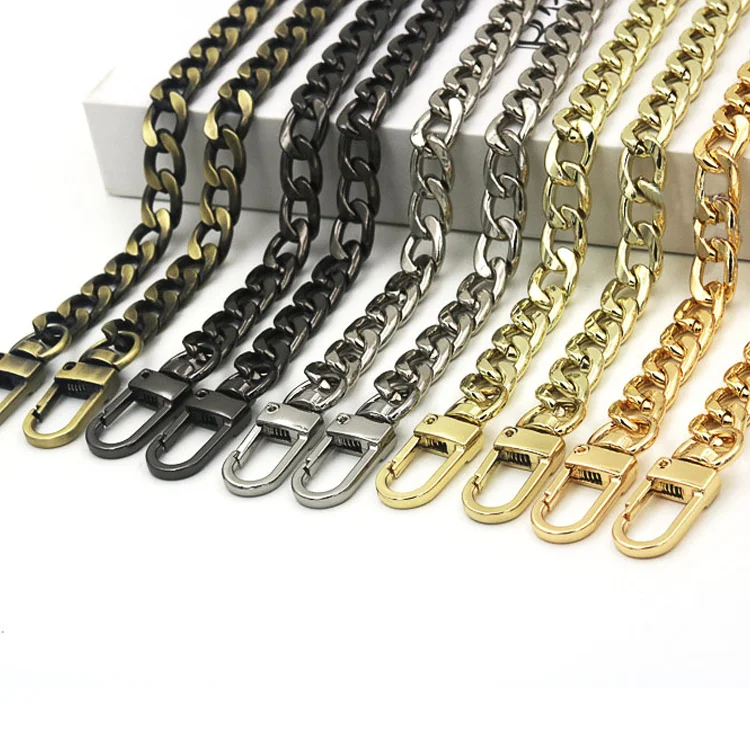 

Fashion handbag hardware chain bag accessories metal parts bag chain with snap hook clasp, Light gold, imitation gold, silver, gun-metal