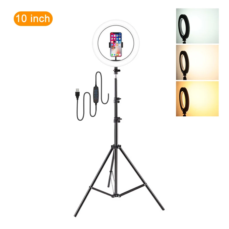 

professional 10 inch LED selfie ring light titkok lighting video fill lamps live broadcast with phone holder 160m tripod stand