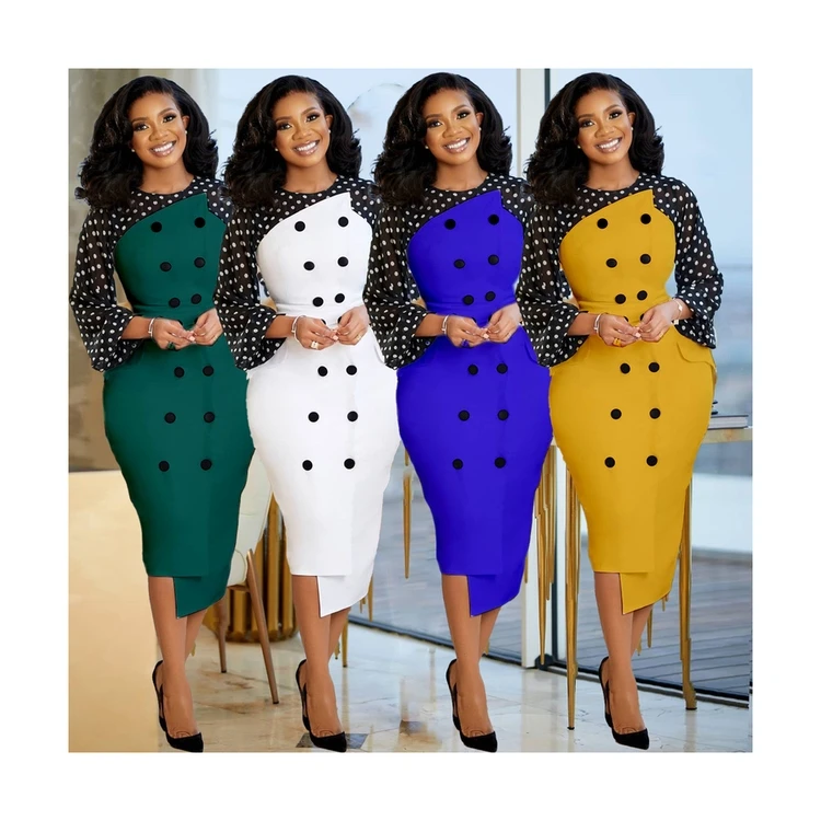 

2021 new product African dress long sleeve round neck plus size office uniform lady dress