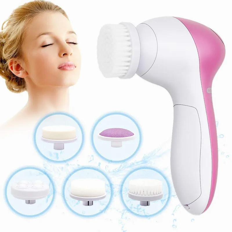 

Cleaning Massage Sonic Face Washing Rotating Silicone Vibration Facial Cleansing Brush masajeador-facial 5 en 1