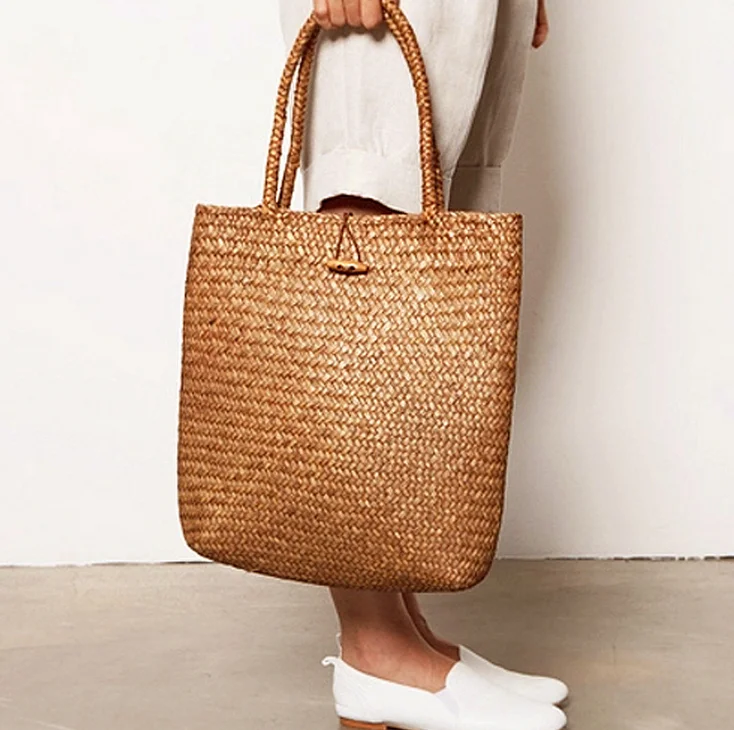 

large women girls bali style woven straw beach bag bohemian tote rattan bags women handbags 2020, Brown