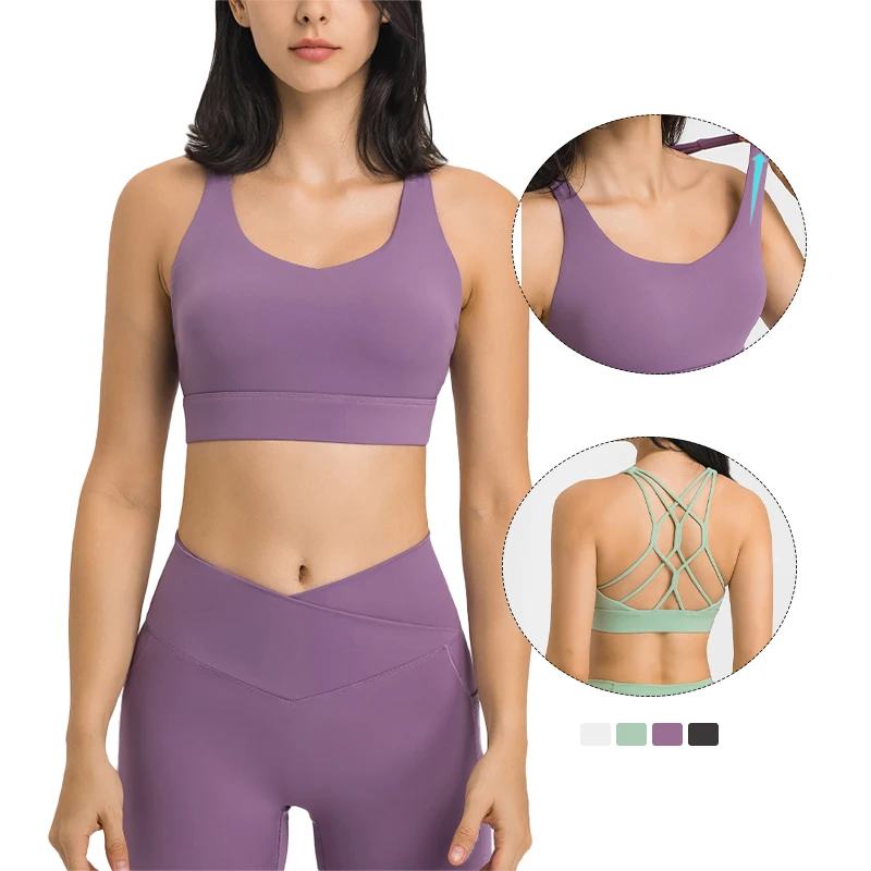 

Naked feeling soft yoga bra with padded cross-back strappy sports bra yoga wear wholesale