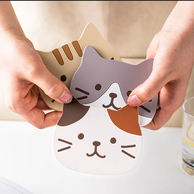 

Heat Resistant Cute Cartoon Animal Cat PVC Coaster 3mm Thick Kitchen Table Coaster for Tea Coffee