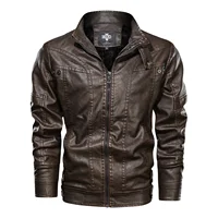 

Dropshipping US Size 2XL Mens Stand Collar Zip UP Pu Faux Leather Motorcycle Jaket casaco de couro Riding Jackets for Mens Boys