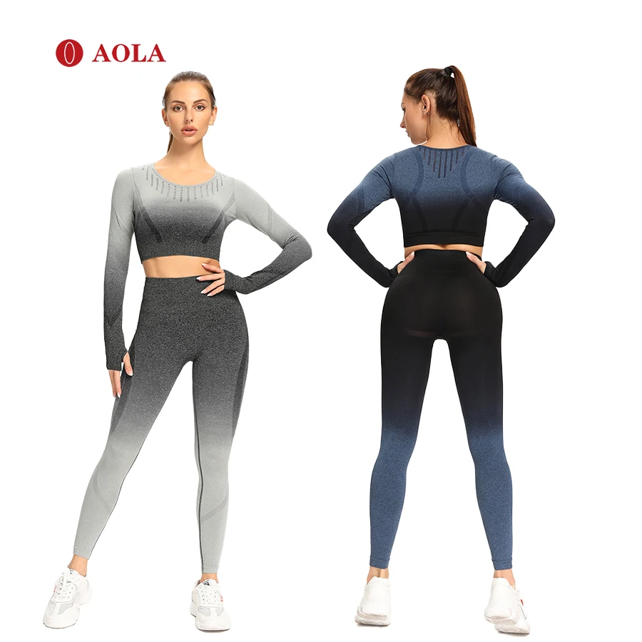 

AOLA Active High Waist Two Pieces Legging And Bra fitness clothing sportswear Workout Seamless Yoga Set, Picture shows