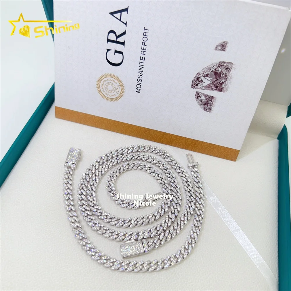 

Ready to ship 925 silver thin 6mm vvs diamond cuban link chain women iced moissanite cuban chain