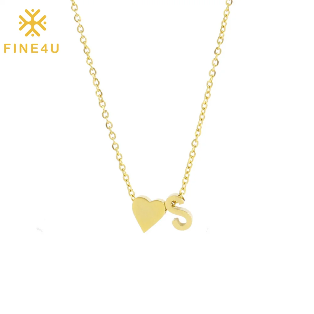 

Dainty Jewelry Women Fashion Stainless Steel Gold Plated Letter Pendant Alphabet Heart Necklace With Initial