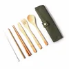 Bamboo travel cutlery set eco friendly flatware set knife fork spoon camping cutlery set with pouch