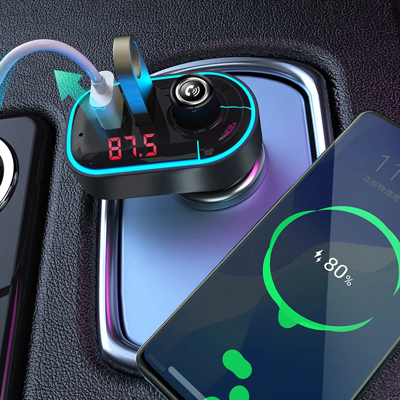

Car Charger 2 Usb C7 15W/5V Led Display New Product 2021 Wholesale Hot Amazon Car Bt5.0 Player Fast Wireless Charger For Iphone, Black