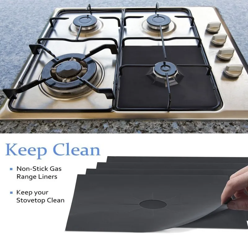 

4PCS Reusable Aluminum Foil Gas Stove Burner Cover Protector Liner Clean Mat 10.6*10.6inch, Black , beige, light brown, silver