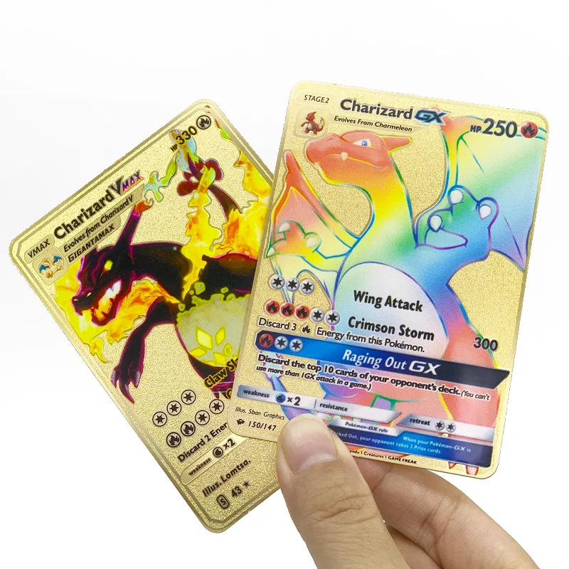 

In stock Rainbow Charizard Vmax, Blastoise, Venusaur Gold Metal Pokemon Cards 1st First edition New Trading Cards Game