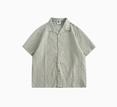 2024 New Style Custom Summer Cotton Men's Short Sleeved T-Shirt Mens Crochet Striped  Button Down