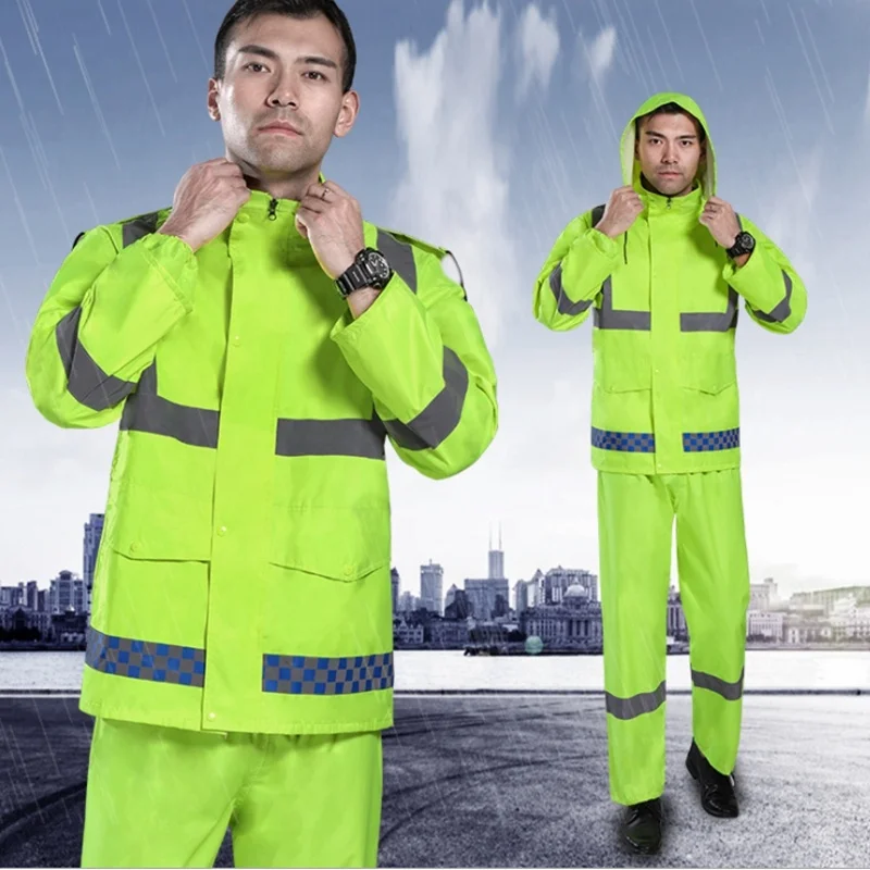 

high quality visibility raincoat waterproof oxford outshell reflective raincoat