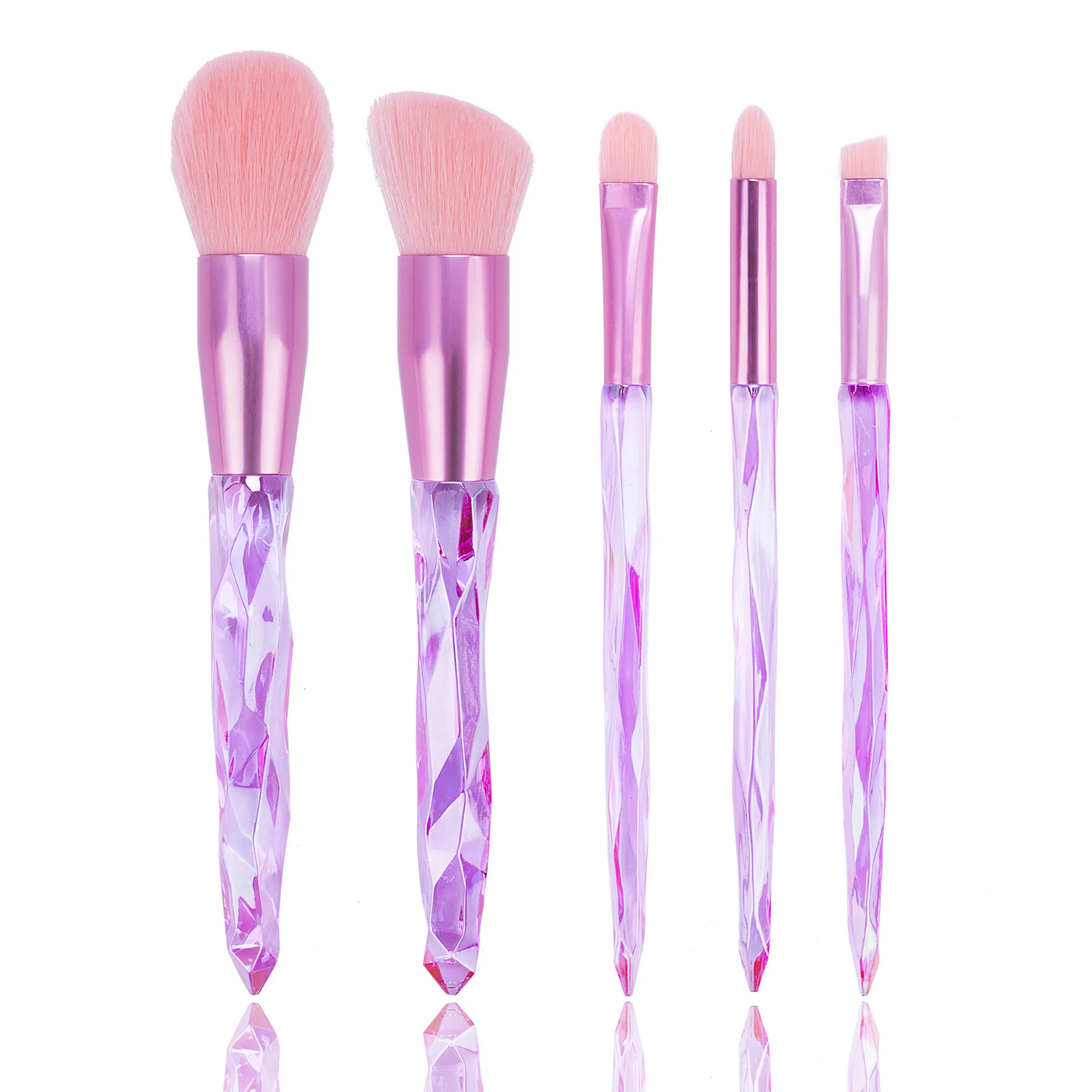 

5 Pcs Clear transparent holographic diamond handle crystal make up brush set sparkle crystal diamond bling makeup brush set