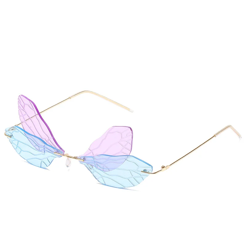 

L1766 Fashion Rimless Dragonfly Elf Fairy Wing Sunglasses Funky Personality Sun Glasses Bulk Wholesale