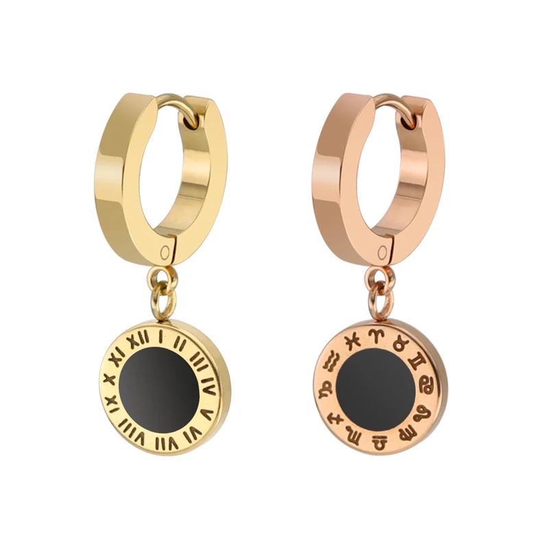 

korean four leaf clovers dangle earrings 18k rose gold roman numerals pendant earrings circle for women ladies fin, Colorful