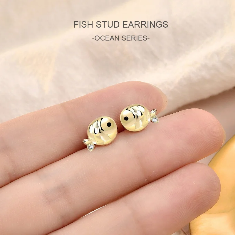 

EA08 Kissing Fish Stud Earrings for Women Ear Studs Jewelry for Girls Kids Birthday 925 Sterling Silver Jewelry EA08