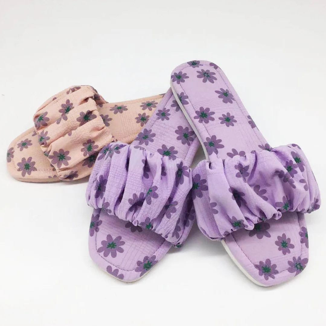 

Summer New Floral Slippers Home Antiskid Breathable Linen Flip Flops Female Casual Flax Slippers Sandals Outdoor, White/pink/purple