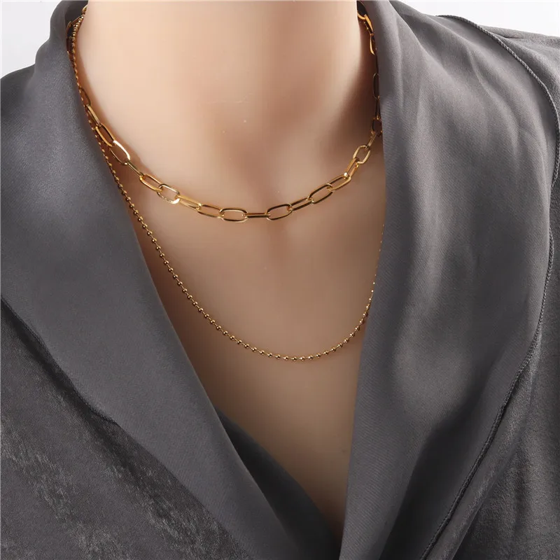

Wholesale Custom Size 18K Gold Plated Stainless Steel Double 2 Layer Chain Necklace
