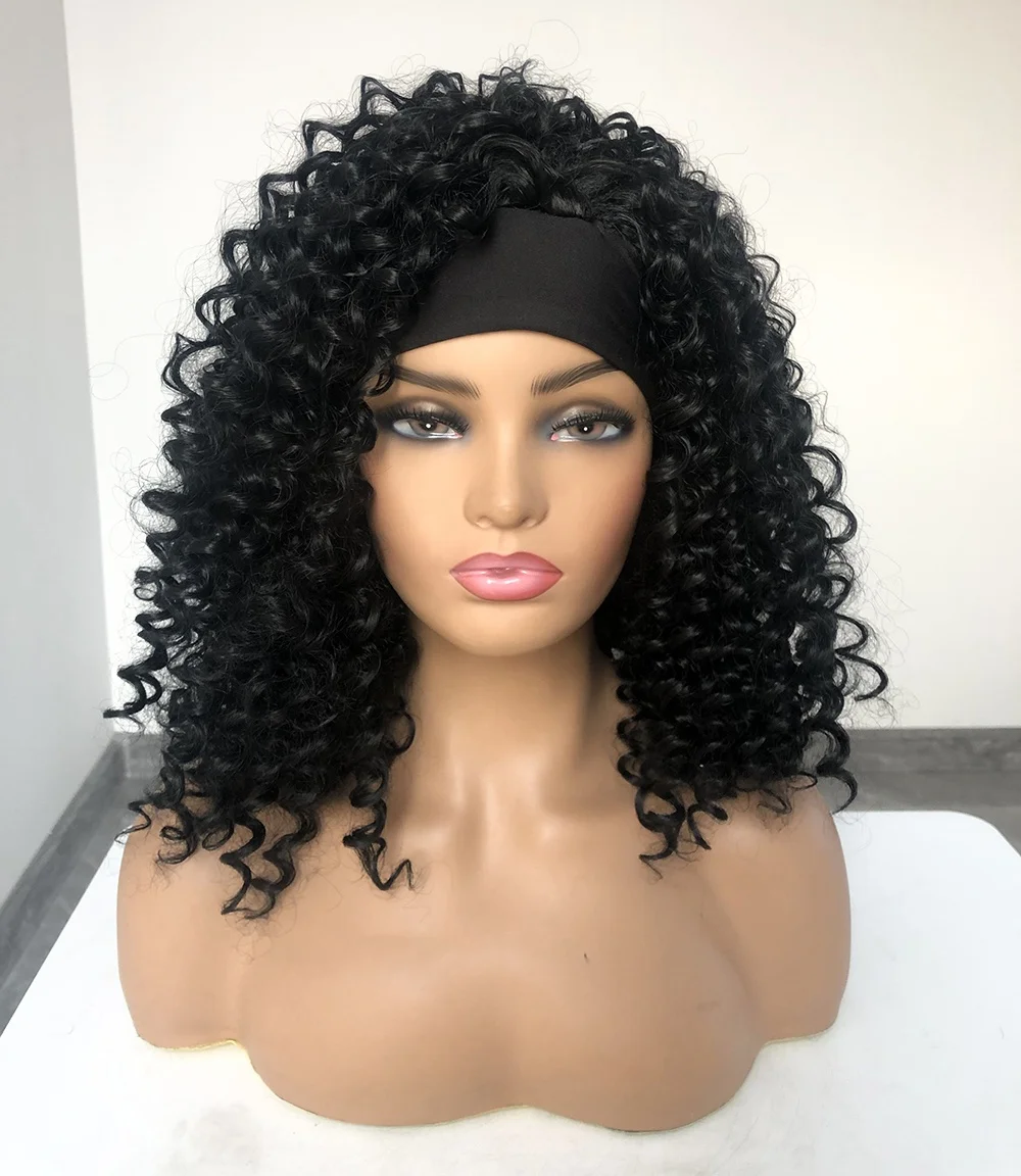 

wholesale hair vendors Afro Natural colour short kinky curly synthetic wig for black women headband wigs Heat Resistant Fiber