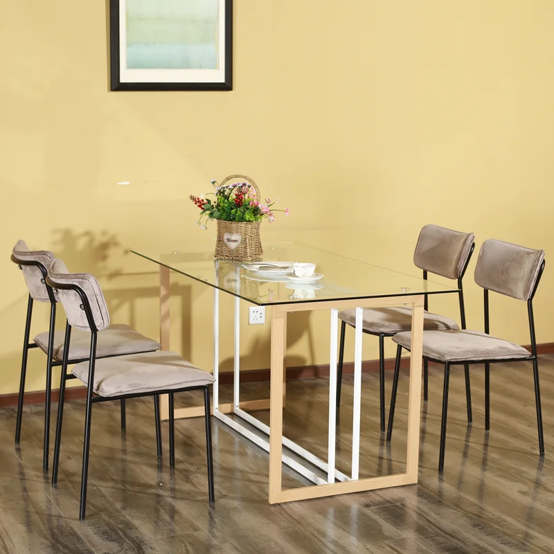 Free Sample And Best Reviews Wooden Dining Table With Metal Legs Creative Restaurant Set 6/8/10