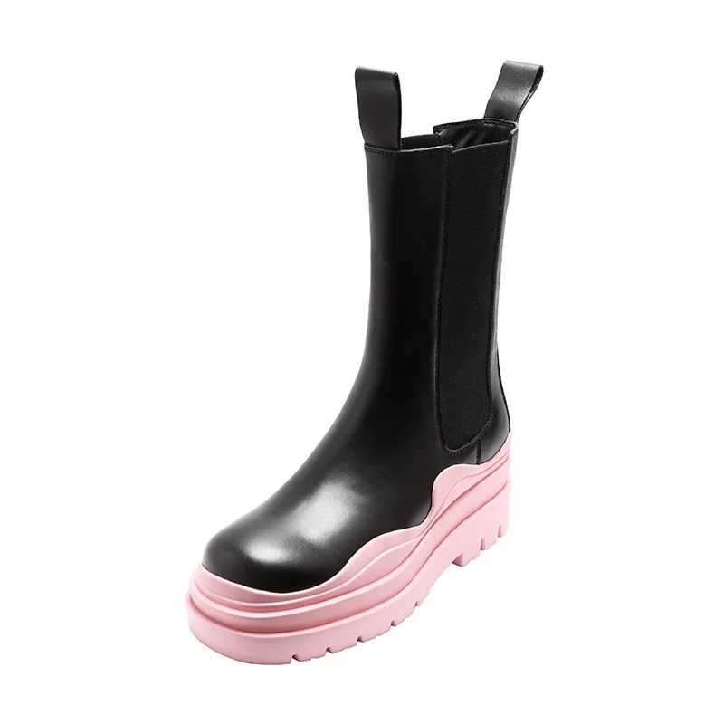 

New Luxury Thick Sole Women Boots Ankle Platform Boots Chunky Ladies Winter Shoes Fashion Female Chelsea Boots, Black single lining, black velvet lining