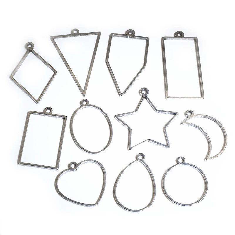 10pcs Oval Round Heart Moon Shape Stainless Steel Frame Bezel Rings For DIY Earring Neckalce Pendant Charms Jewelry Makings