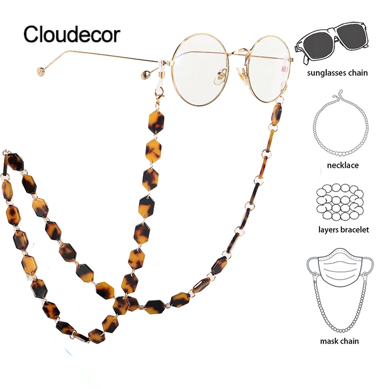 

Glasses Eyewear Chain Acetate Sunglasses Strap Accesorios De Gafas Leopard Recycled Acetate Chain For Maske Lanyard Necklace
