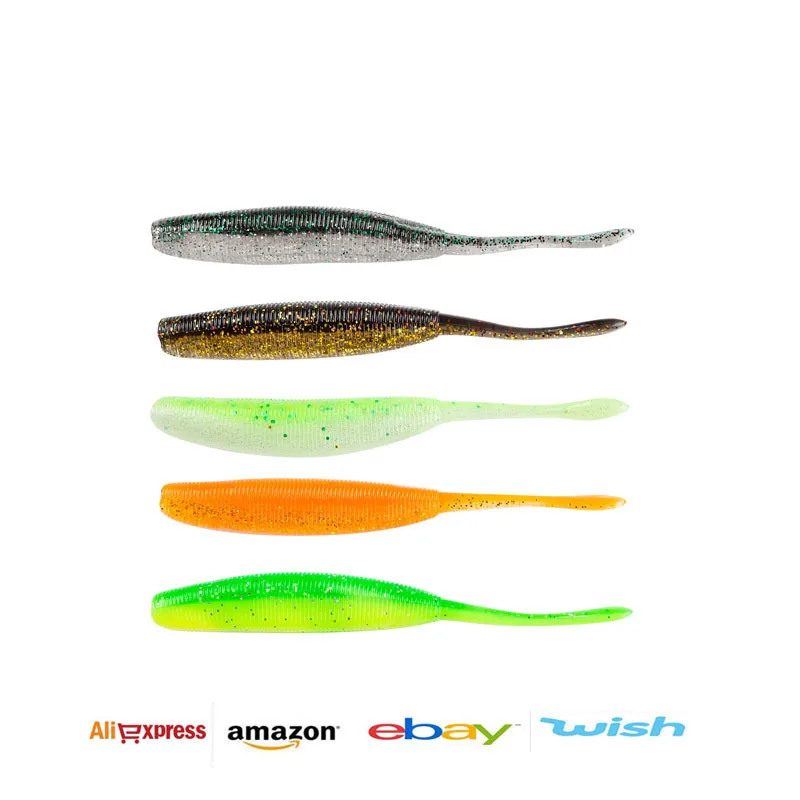 

New colorful 115mm 7g 6pcs pin tail screw body PVC plastic soft fishing baits small worms fishing lure, 5 colors