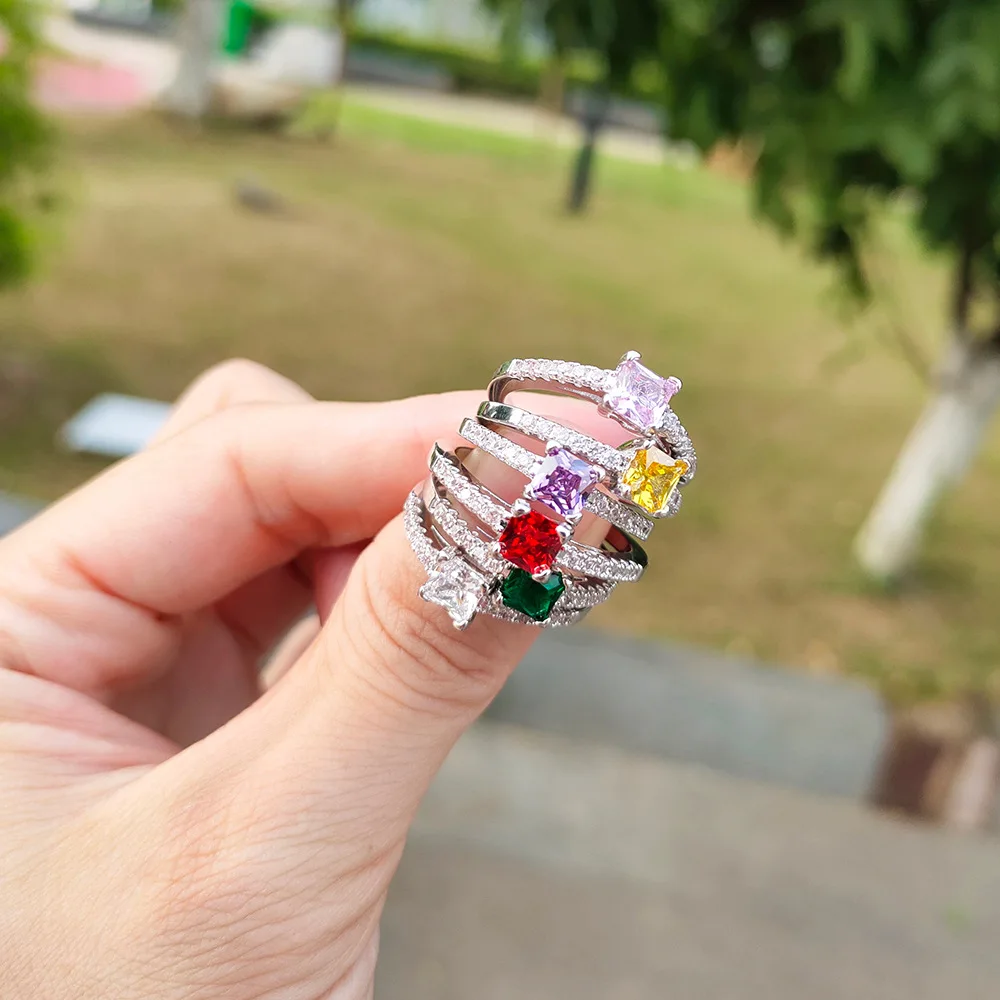 

OUYE temperament simple fashion all-match multi-color bling diamond zircon ring female girlfriend group jewelry wholesale, Colorful