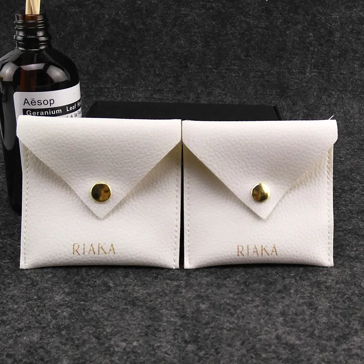 

white faux pu leather jewelry packaging pouches custom jewelry envelope bags