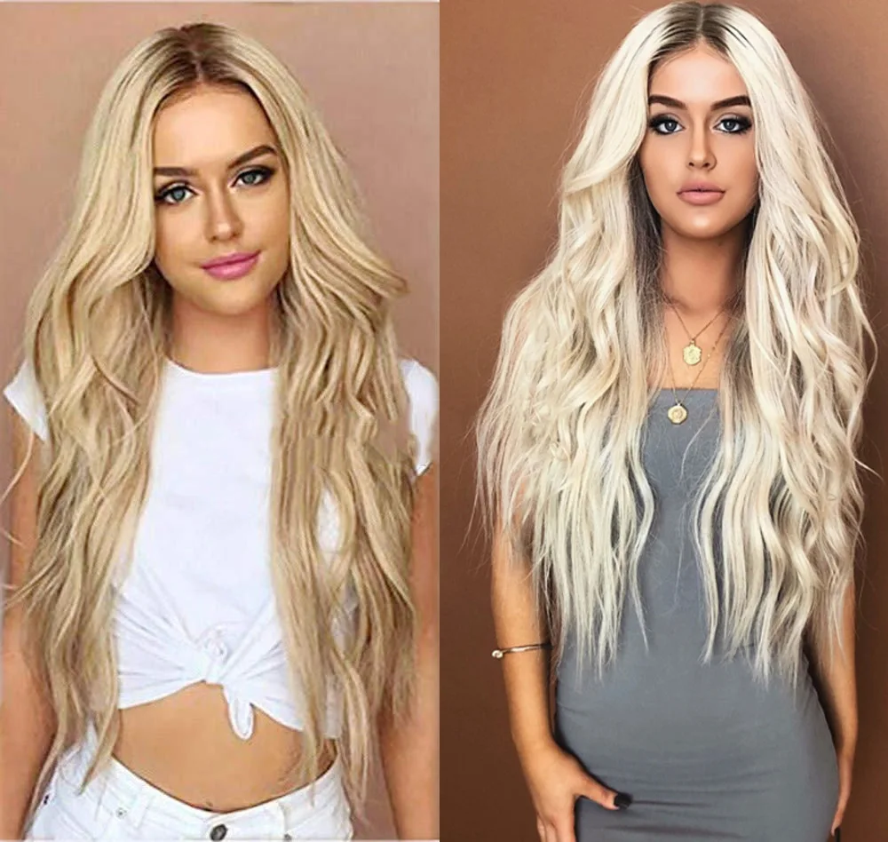 

peluca Women's fashion chemical fiber high temperature silk long wigs mid-point gradient dyeing new headgear wigs