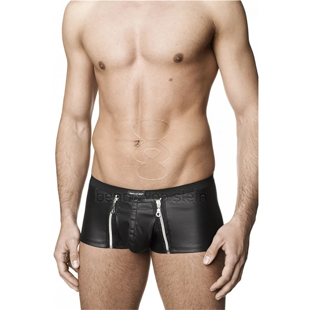 

Wonder Beauty Sexy Boxers Mens Underwear Black Faux Leather Shorts German Fetish Man Lingerie Panties Zipper hombres boxeador, As show