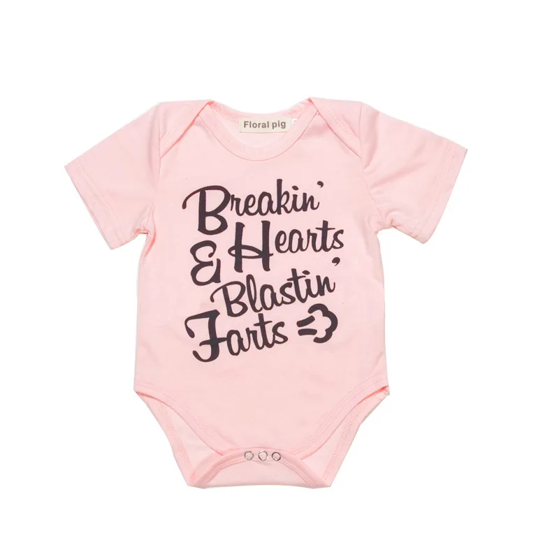 

Wholesale cotton boutique pink letter short sleeve bodysuit summer girl newborn children infant clothes baby romper