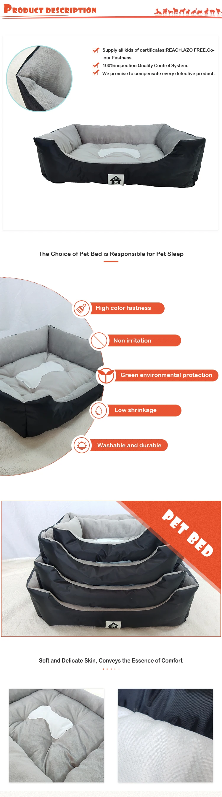 FACTORY CUSTOM size dog bed pet waterproof bed for big dog waterproof material