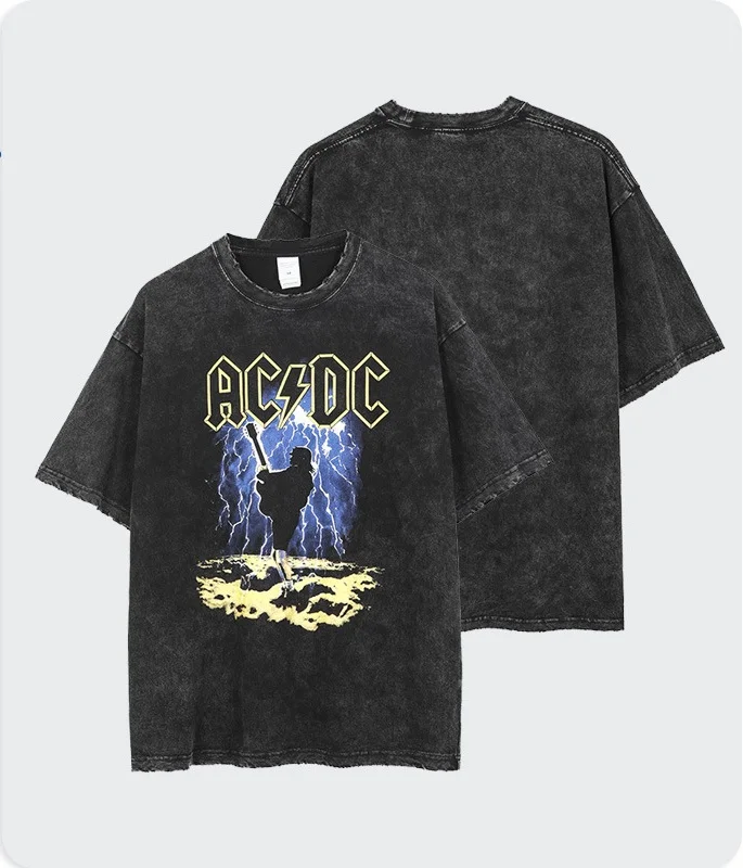 

2021 ins new fashion hip hop teenagers wear short sleeve heavy stone wash men's retro band tee