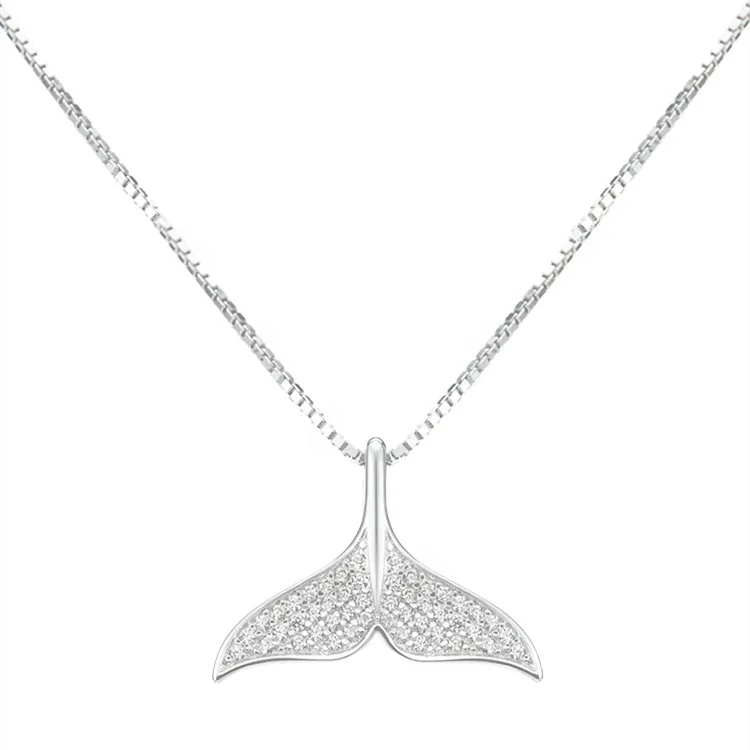 

New Arrival Women Cute Mermaid Tail Pendant Necklace Zircon stone Romantic Wedding Party Charm Necklace Box Chain