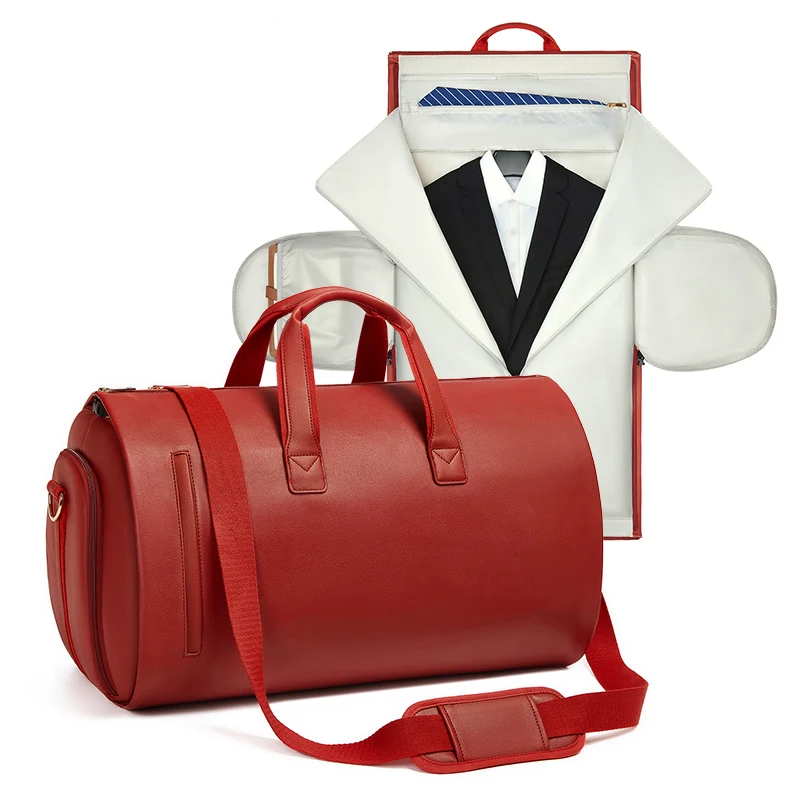 Wholesale Pu Leather Multi-functional Travel Storage Bag Foldable Garment Suit Handbag for Men Women