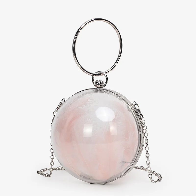 

2021 trendy round ball shape acrylic purses chain clutch bag mini designer transparent handbags women with circle handle, 1colors