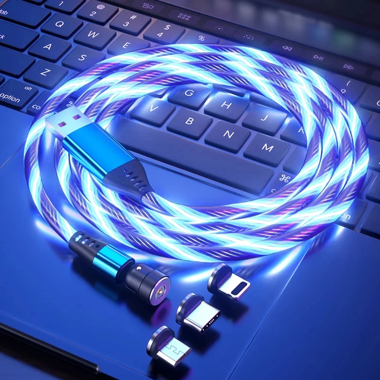 

540 Rotation Flowing LED Magnetic Charging Cable 3 in 1 Colorful Light Up USB Charger Cable