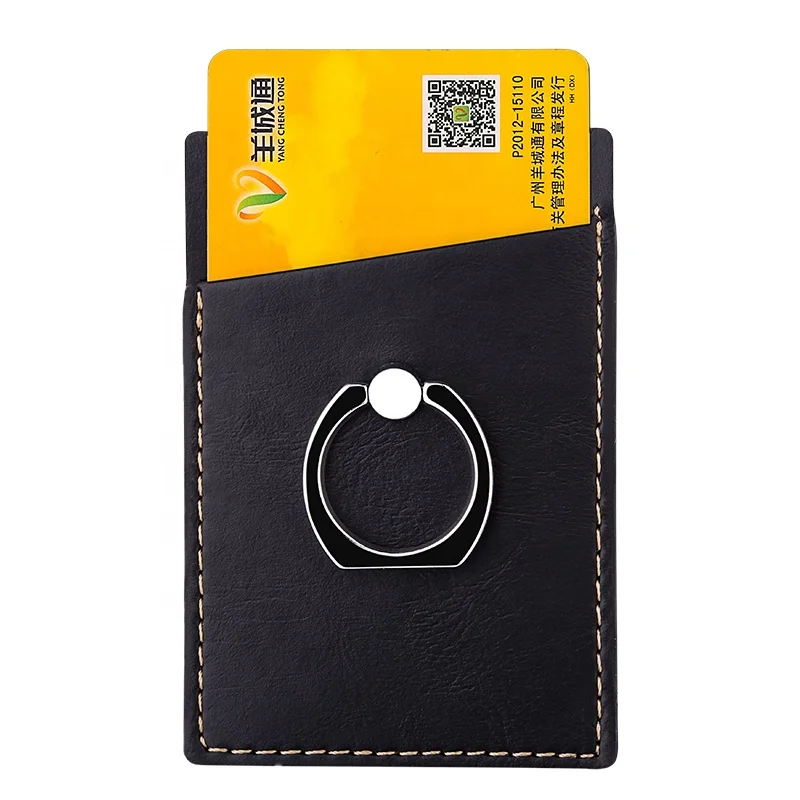 

Mobile Phone Card Holder with Card Pocket Adhesive Sticker Leather Back Card Pocket 2 in 1 Mobile Phone Finger Ring Stand