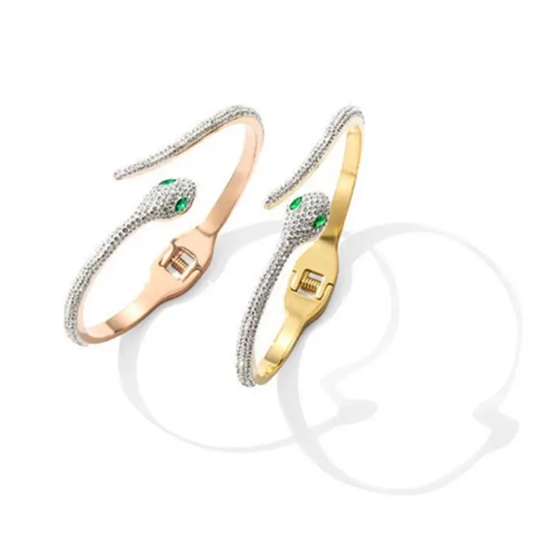 

AmorYubo Jewelry Custom Rose Gold Crystal Best Selling Fashion Animal Cuff C Shaped Charm Snake Bracelet, Rose gold/gold