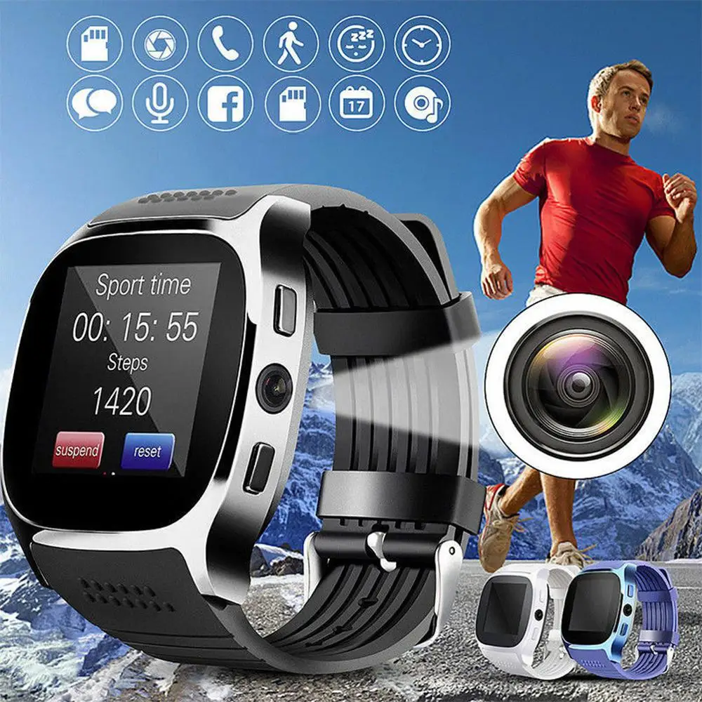 
T8 Bluetooth Smart Watch With Camera Facebook Whatsapp Support SIM TF Card Call Sports Smartwatch For Android Phone PK Q18 DZ09 