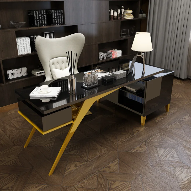 Luxury Design Marble Home Office Desk Set Gold Stainless Steel Computer